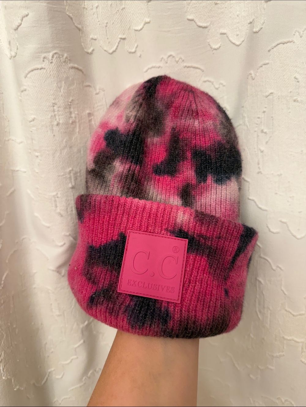 C.C Pink & Black Tie-Dye Beanie